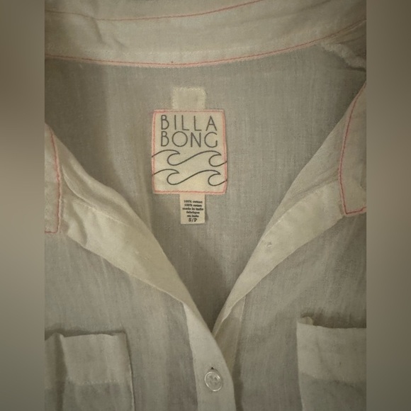Vintage 90s Billabong White Sheer 100% Cotton Blouse with Hot Pink Stitch Size S - Picture 2 of 10